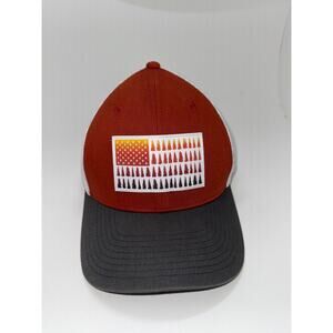 Columbia Mens Fitted Meshback Hat Red Gray Size S/M Flag Trees